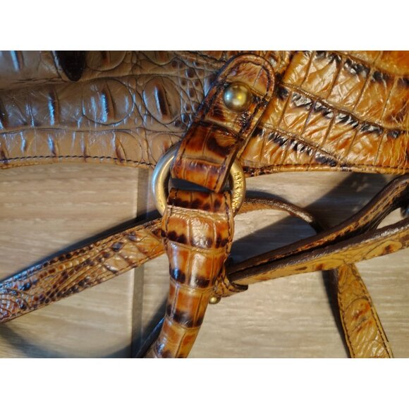 Brahmin Crocodile Embossed Leather Purse Brown Croc Turn Lock Double Handle READ - Picture 8 of 9